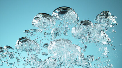 Water bubbles isolated on blue background