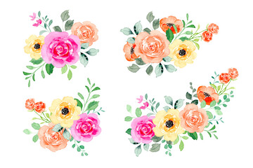 Collection of colorful watercolor flower bouquet