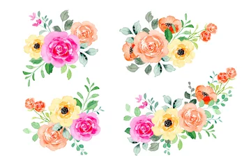 Rolgordijnen Bloemen Verzameling van kleurrijk aquarel bloemboeket