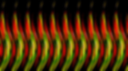 Repetitive background pattern with green and red flame like skin pattern on black.