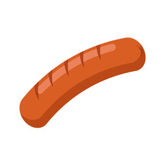 Simple fried sausage icon isolated on white background. Street food concept. Fast food. Juicy delicious grilled sausage. Color image. Vector illustration in cartoon style	