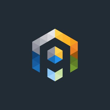 Modern colorful hexagon logo design element. letter A logo template