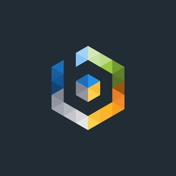 Modern colorful hexagon logo design element. letter B logo template