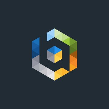 Modern colorful hexagon logo design element. letter BA logo template