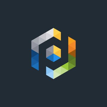 Modern colorful hexagon logo design element. letter PD logo template
