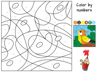 Little bird. Color by numbers. Coloring book. Cartoon vector illustration