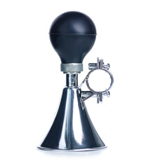 Metal bike horn on white background isolation