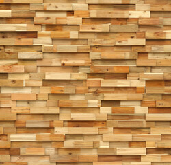 Wooden tile wall made from pieces of wood scrap texture background