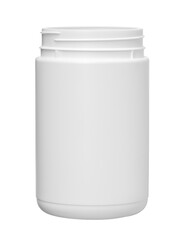 Plastic jar cylinder shape opened (with clipping path) isolated on white background