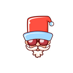 Santa Claus head with Santa red hat and hipster sunglasses isolated on white Christmas background. Santa label or sticker design