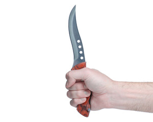 Knife in male hand on white background isolation