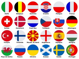Drapeaux des pays européens participant à la coupe