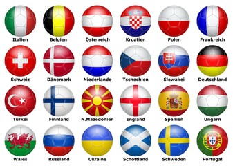 Flaggen europäischer Länder, die am Pokal teilnehmen