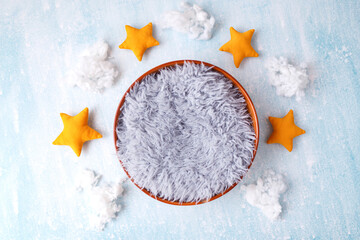 newborn digital background with clouds and stars on blue background