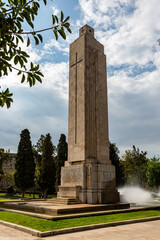 Fototapeta na wymiar Parc de Sa Feixina, memorial sculpture and fountain in park in palma de mallorca, spain