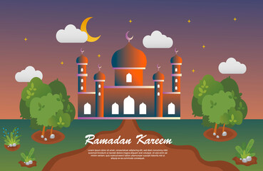 Ramadan Kareem template banner scenery with mosque