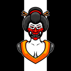 Geisha oni mask mascot logo. esport logo design