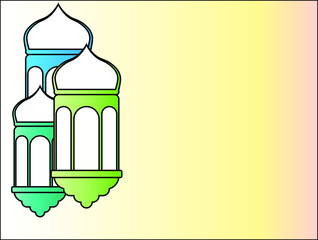 Simple Ramadan greeting card with mosque and lantern images