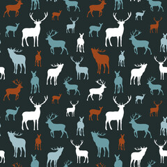 Deer silhouette seamless pattern stock illustration.