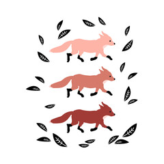 Fox with cubs seamless pattern stock illustration.