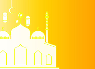 Simple Ramadan greeting card with mosque and lantern images