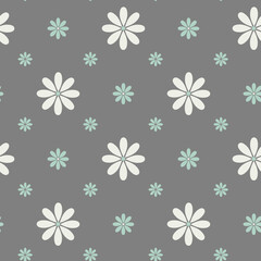 Seamless cute floral vector background. Floral pattern on a gray background turquoise and white delicate flowers. For wallpaper, dressing, plaid, towel, covers, wrapping paper, clothes, bags, print