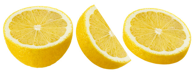 Halfs and slice of lemon isolated on white background, collection