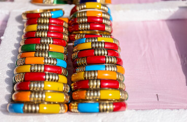 Colorful Bangles on display on local shop for women in Hunar Haat.