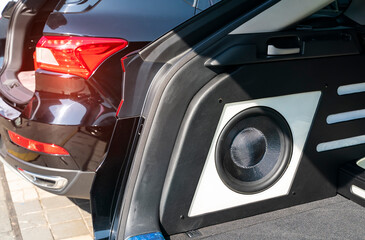 colorful lights of stereo and speakers in car