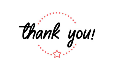 Thank you lettering message. Hand drawn style typographic message with ornaments.