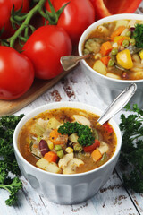 Bowls with Italian soup minestrone