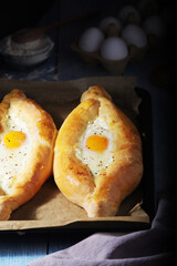 Two Georgian Khachapuri with eggs