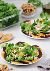 Beetroot and oranges fresh vegetarian salad