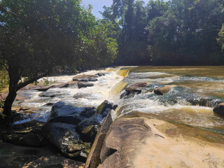 Tat Yai Waterfall and the big rock at Amnat Charoen, Thailand