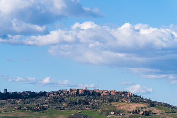 Landscape of small village in Italy, Pienza. Tuscany.