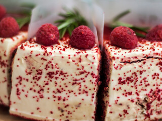 closeup shot,Homemade cheesecake with fresh berries and mint for dessert - healthy organic summer dessert pie cheesecake. Cheese cake. selective focus
