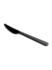 Plastic black disposable knife isolated on a white background. Disposable tableware.