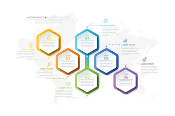 Vector illustration infographics design template, business information, presentation chart, with 6 options or steps. 