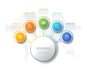 Vector illustration infographics design template, business information, presentation chart, with 5 options or steps. 