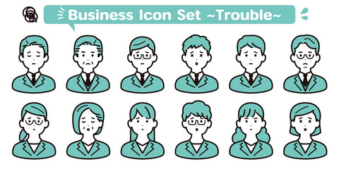シンプルなビジネスの人物アイコン素材セット　困る・悩む