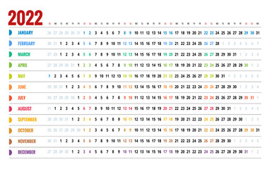 Calendar Planner for 2022. Calendar template for 2022. Stationery Design Print Template with Place for Photo, Your Logo and Text. Corporate and business horizontal calendar.