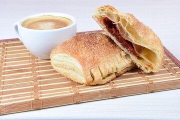 Guava puff pastry, on white wooden backgroun