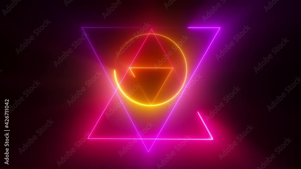Poster esoteric 3d render triangle with glowing lines and star david. occult bright geometric pentacle that