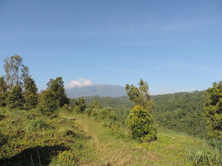 hill view photo with blue sky background