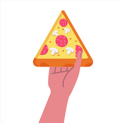 Vector illustration of a hand holding pizza