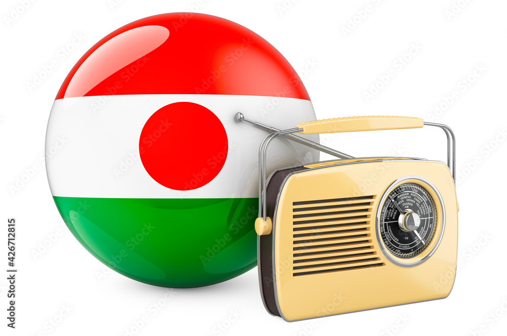 Poster radio broadcasting in niger concept. radio receiver with niger flag. 3d rendering