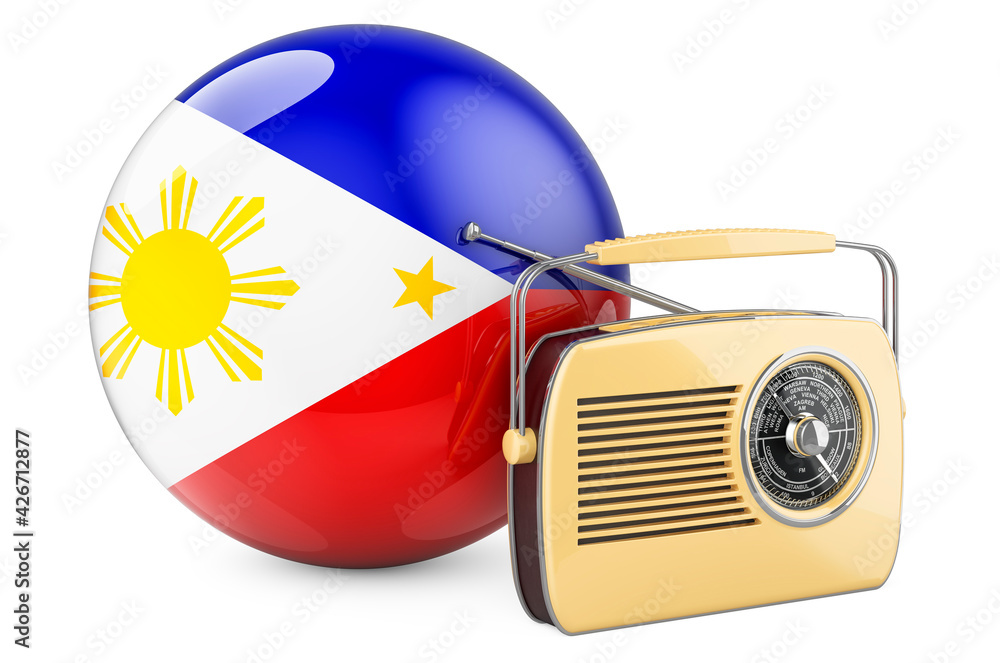 Poster radio broadcasting in philippines concept. radio receiver with filipino flag. 3d rendering