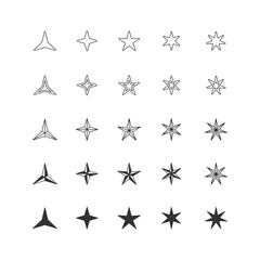 Set of Star outline sign icons isolated on white background