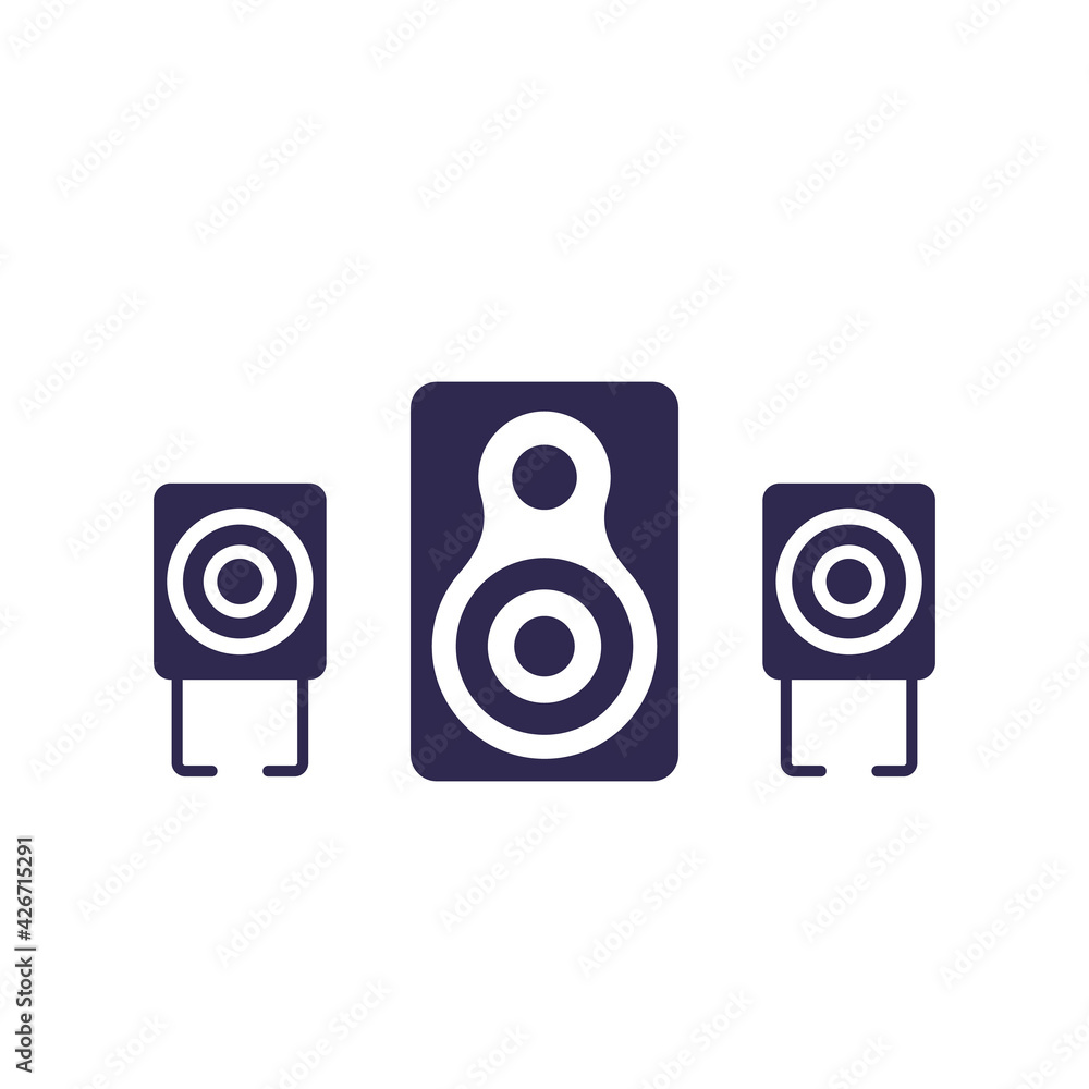 Poster audio speakers, 2.1 audio system on white, vector