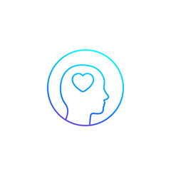 Head with heart icon, line vector